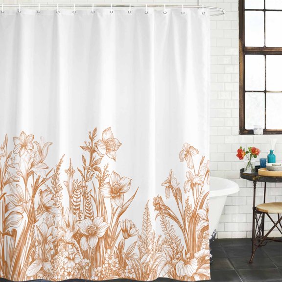 Shower Curtain,Brown Iris Flower Lavender on White Waterproof Shower Curtain Set with Hooks for Bathroom Showers,Stalls and Bathtubs,36x72in,Country Plants