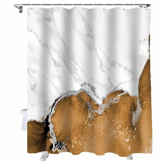 Shower Curtain Brown Marble Shower Curtains for Bathroom Bathtub, Waterproof Fabric Shower Curtain Set with Hooks, Small Stall Size 36" x 72" White Modern Abstract Art Luxury Fluid