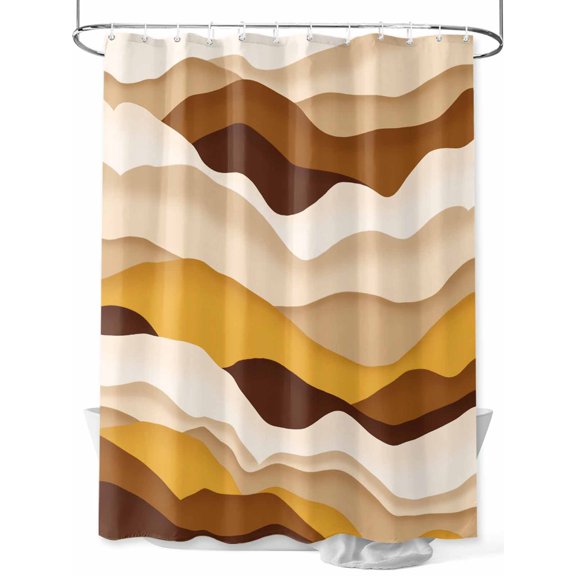 Shower Curtain Brown Ocean Shower Curtains for Bathroom, Waterproof Polyester Shower Curtain Set with Hooks, Extra Long 72" x 96" Abstract Waves Ombre