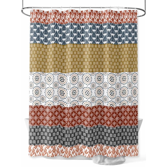 Shower Curtain Brown Red Bohemian Bathroom Curtains with Hooks, Waterproof Fabric Tribal Geometric Stripes Bath Shower Curtains Set for Bathroom Bathtubs Decor 36x72 Inch
