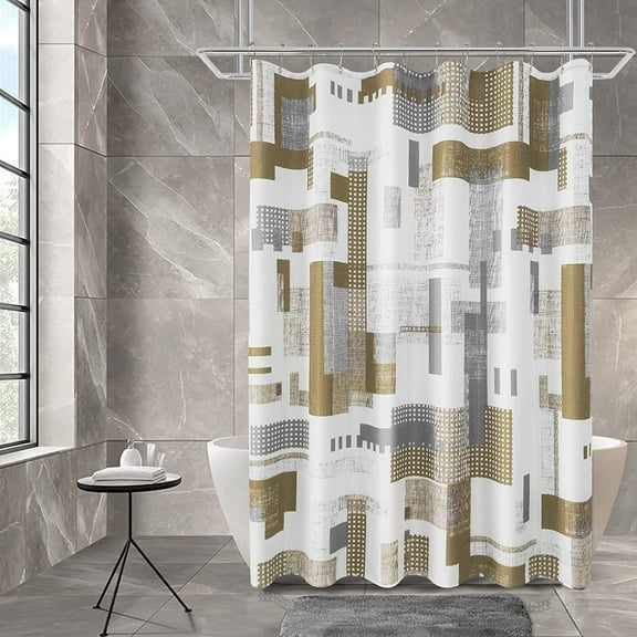 Shower Curtain Brown Shower Curtains for Bathroom Modern Geometric White Shower Curtain Set with Heavy Duty Water Repellent Polyester Bathroom Curtain for Hotels Bathtubs, Khaki, 72x72 inch