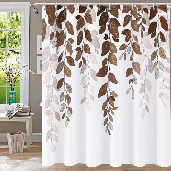 Shower Curtain,Brown Shower Curtains for Bathroom Watercolor Leaf Shower Curtain Brown Eucalyptus Shower Curtain Sets Floral Botanical Shower Curtain Plants Decor 72x72 with Hooks