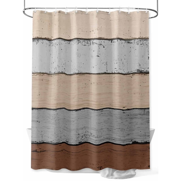 Shower Curtain Brown Wood Grain Bathroom Curtains with Hooks, Waterproof Fabric Rustic Wooden Stripe Bath Shower Curtains Set for Bathroom Bathtubs Decor 36x72 Inch