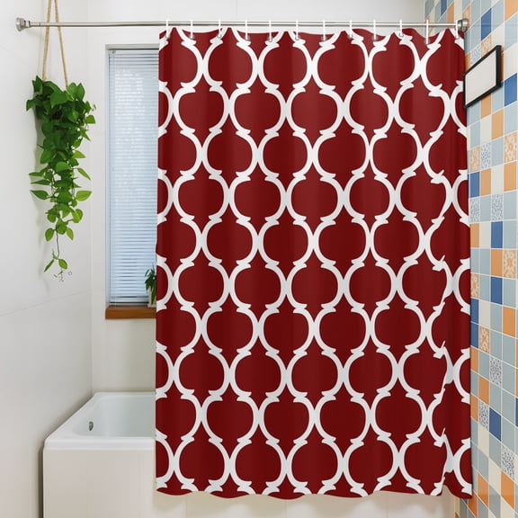 Shower Curtain, Burgundy Red Moroccan Stripe Waterproof Polyester Fabric Bath Curtain with Hooks for Bathroom Bathtub Stalls, Abstract Geometric Buffalo Plaid 36x72IN