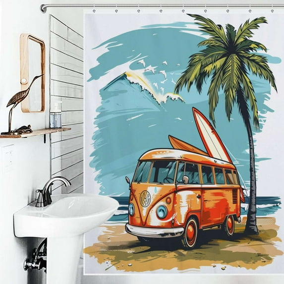Shower Curtain Camper Van Palm Trees Bathroom Waterproof Polyester Home Ration Curtain With Hook