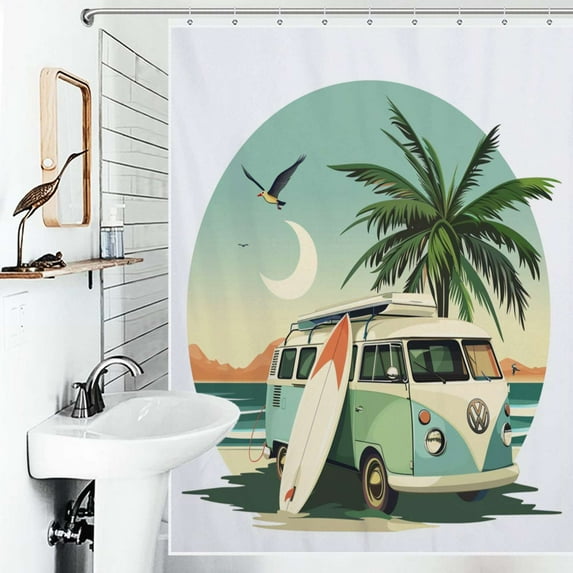 Shower Curtain Camper Van Palm Trees Polyester Waterproof Home Ration Curtain With Hook