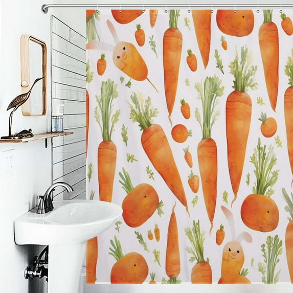 Shower Curtain Carrots Watercolor Pattern Fresh Orange Bath Curtain Polyester Fabric Bathroom Ration With Hooks