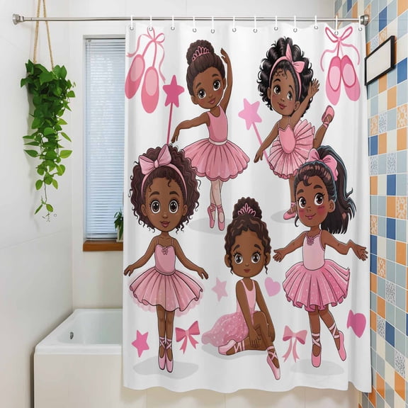 Shower Curtain, Cartoon Children Ballet Dance Waterproof Polyester Fabric Bath Curtain with Hooks for Bathroom Bathtub Stalls, Pink Butterflies Ballet Shoes 36x72IN