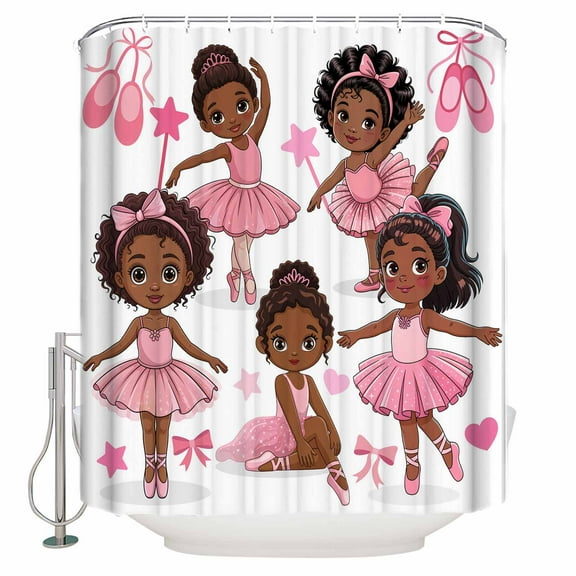 Shower Curtain, Cartoon Children Ballet Dance Waterproof Shower Curtain Set with Hooks for Bathroom Showers,Stalls and Bathtubs,36x72In Pink Butterflies Ballet Shoes
