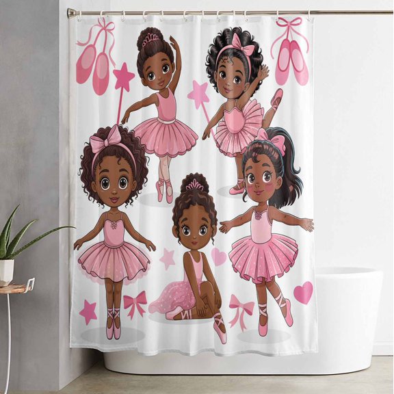 Shower Curtain, Cartoon Children Ballet Dance Waterproof Shower Curtain Set with Hooks for Bathroom Showers,Stalls and Bathtubs,60x72In Pink Butterflies Ballet Shoes