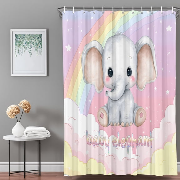 Shower Curtain,Cartoon Cute Baby Elephants Waterproof Shower Curtain Set with Hooks for Bathroom Showers,Stalls and Bathtubs,36x72in,Watercolor Rainbow Clouds