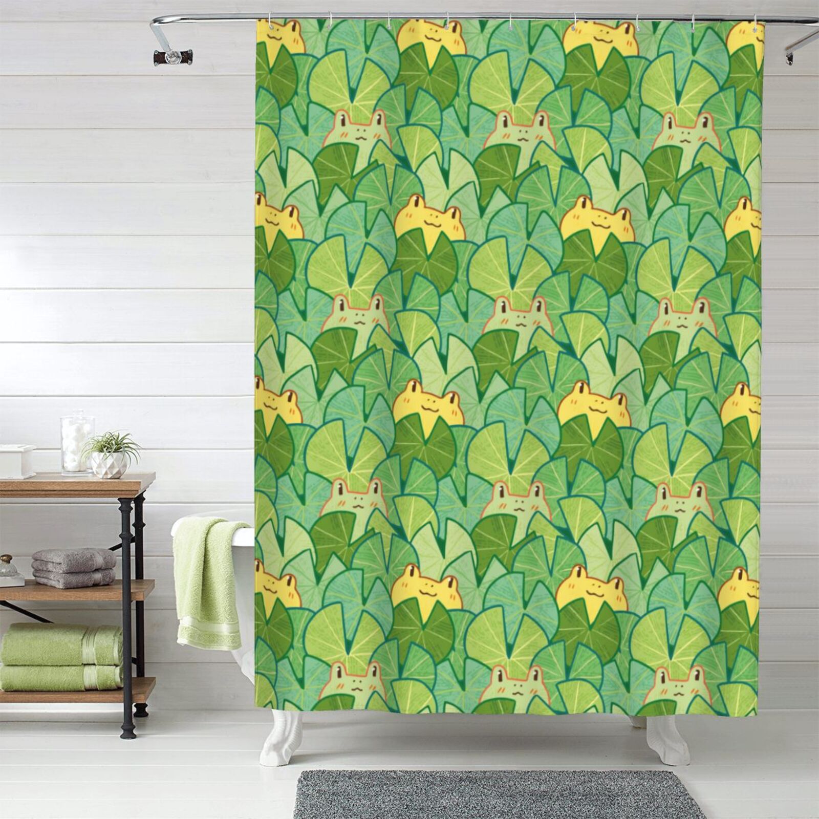 Shower Curtain, Cartoon Frog And Lotus Leaf Waterproof Fabric Plastic