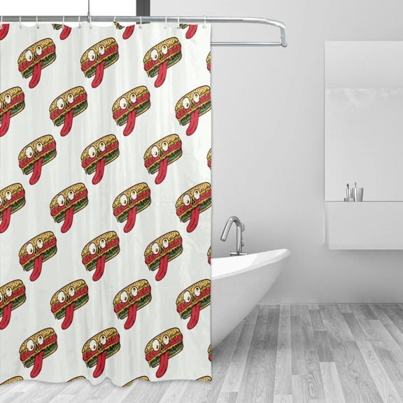 Shower Curtain, Cartoon Hot Dog Print Funny Washable Shower Curtain for Bathroom, Waterproof Bathroom Shower Curtain Set with Hooks Long Shower Curtain 72x72in Home Decor