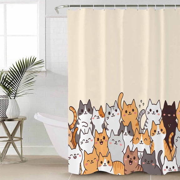 Shower Curtain, Cartoon Pet Cat Waterproof Shower Curtain Set with Hooks for Bathroom Showers,Stalls and Bathtubs,60x72In Funny Cute Kitty