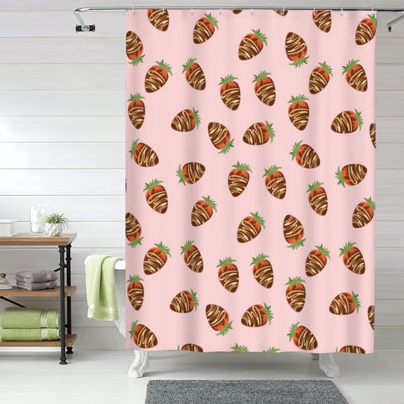 Shower Curtain, Chocolate Cream Strawberry Print Waterproof Fabric Plastic Shower Curtain, Drying Fast Bathroom Curtain with 9 Buttonholes, Ruffle Shower Curtain 60x72in
