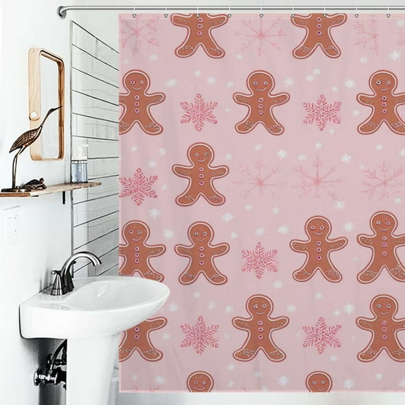 Shower Curtain Christmas Gingerbread Snowflake Pattern Bath Curtain Polyester Fabric Bathroom Ration With Hooks
