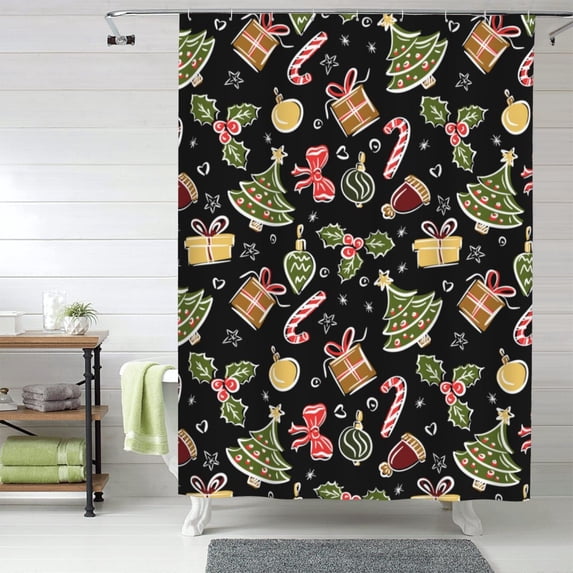 Shower Curtain, Christmas Tree Decoration Waterproof Fabric Plastic Shower Curtain, Drying Fast Bathroom Curtain with 9 Buttonholes, Ruffle Shower Curtain 60x72in