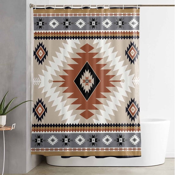 Shower Curtain, Classic Aztec Orange Pattern Waterproof Shower Curtain Set with Hooks for Bathroom Showers,Stalls and Bathtubs,72x84In Abstract Bohemian Art