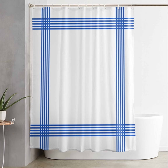 Shower Curtain Classic Blue Striped Waterproof Shower Curtain Set with Hooks for Bathroom Showers,Stalls and Bathtubs,54x78InGeometric Line Art