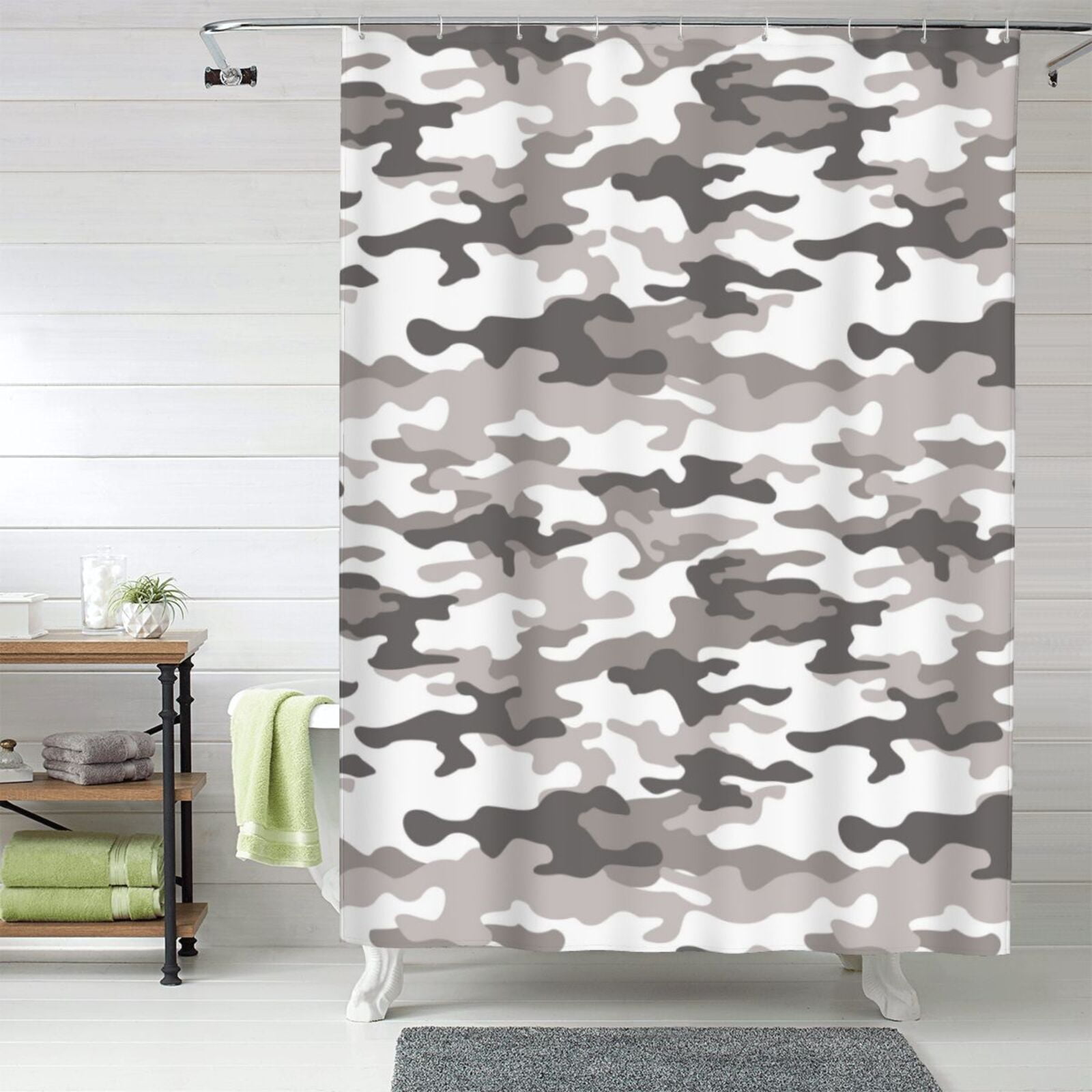 Shower Curtain, Classic Grey Camouflage Washable Shower Curtain for