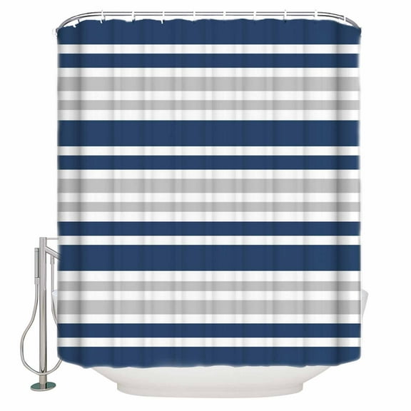Shower Curtain, Classic Modern Striped Waterproof Shower Curtain Set with Hooks for Bathroom Showers,Stalls and Bathtubs,36x72In Grey White Navy Blue