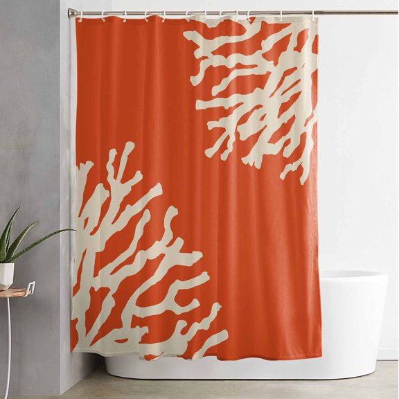 Shower Curtain Classic Ocean Beige Coral on Orange Waterproof Shower Curtain Set with Hooks for Bathroom Showers,Stalls and Bathtubs,54x78InAbstract Marine