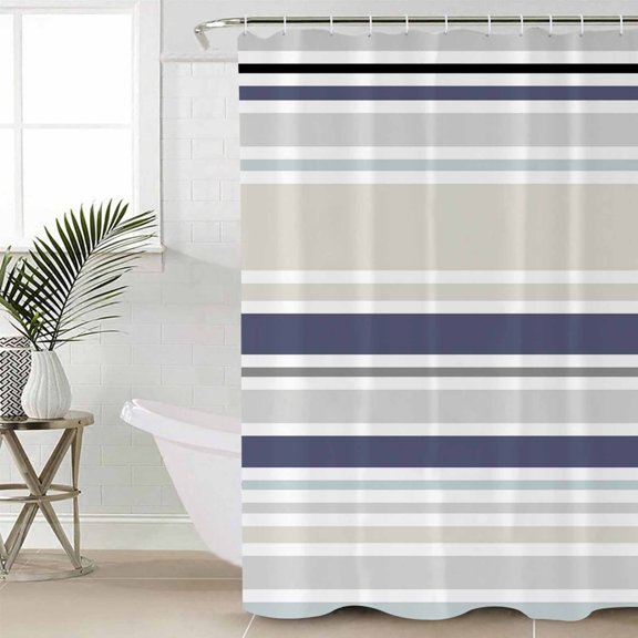 Shower Curtain, Classic Stripes Retro Waterproof Shower Curtain Set with Hooks for Bathroom Showers,Stalls and Bathtubs,60x72In Blue Beige White