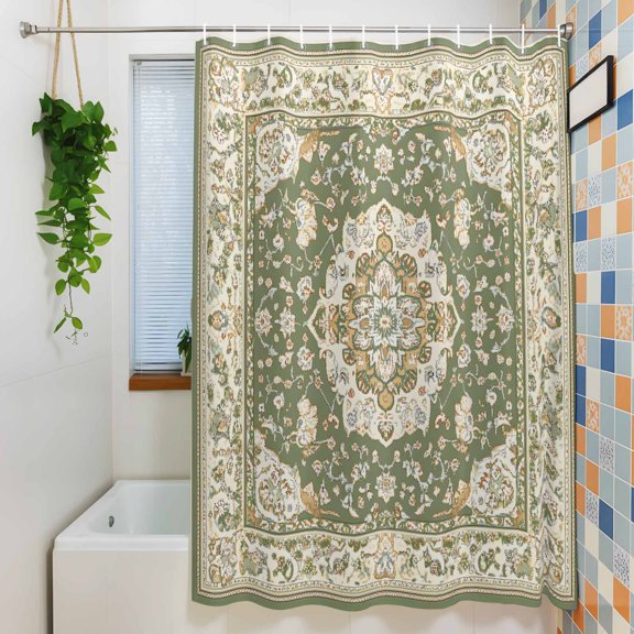Shower Curtain, Classical Ethnic Traditional Flower Waterproof Polyester Fabric Bath Curtain with Hooks for Bathroom Bathtub Stalls, Vintage Bohemian 72x72IN