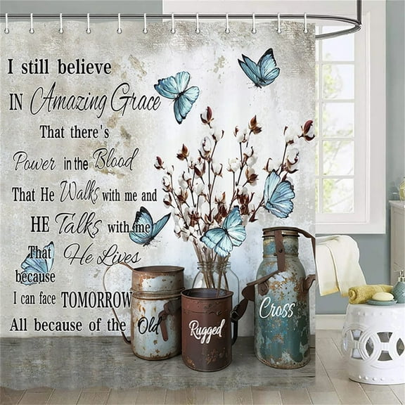 Shower Curtain Rustic Farmhouse Shower Curtain White Cotton Flower Inspirational Quotes Shabby Chic French Country Shower Curtain Verse Quotes Shower Curtain Set W Shower Curtain*1