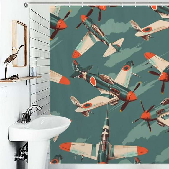 Shower Curtain Cloud Airplane Pattern Bath Curtain Polyester Fabric Bathroom Ration With Hooks