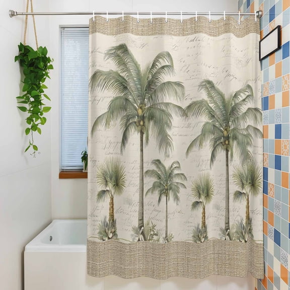 Current Hooks Shower Curtain, Tropical Palm Tree Waterproof Polyester Fabric Bath ...