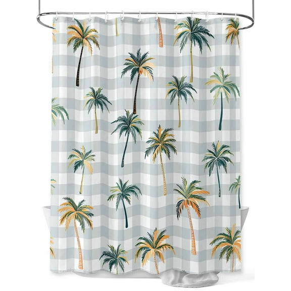 Shower Curtain Coconut Palm Trees Bathroom Curtains with Hooks, Waterproof Fabric Grey Buffalo Plaid Bath Shower Curtains Set for Bathroom Bathtubs Decor 36x72 Inch