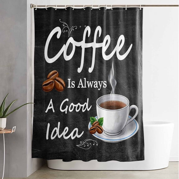 Shower Curtain, Coffee Bean Cup Cafe Drink on Black Waterproof Shower Curtain Set with Hooks for Bathroom Showers,Stalls and Bathtubs,60x72In Coffees Good Idea Quote