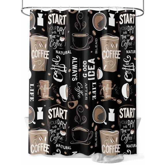 Shower Curtain Coffee Cup Bathroom Curtains with Hooks, Waterproof Fabric Black Coffee Beans Day Bath Shower Curtains Set for Bathroom Bathtubs Decor 72x72 Inch