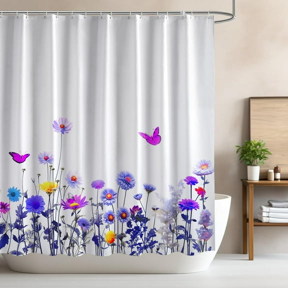 Shower Curtain Colorful Bathroom Curtains,Floral Fabric Polyester Printed Waterproof Washable Modern Curtain Set with 12 Hooks Rustic Home White Shower Curtain for Spring Summer 72x72 Inch