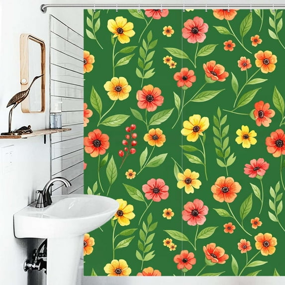 Shower Curtain Colorful Floral Watercolor Pattern Bath Curtain Polyester Fabric Bathroom Ration With Hooks