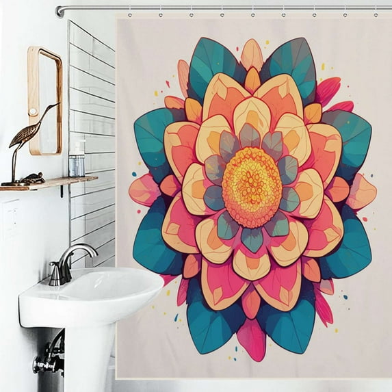 Shower Curtain Colorful Flower Mandala Polyester Waterproof Home Ration Curtain With Hook