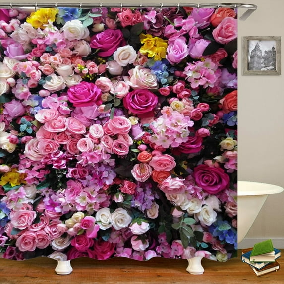 Shower Curtain Colorful Fresh Flowers Floral 3d Printing Waterproof Shower Curtains Polyester Home Decoration Curtain With Hooks