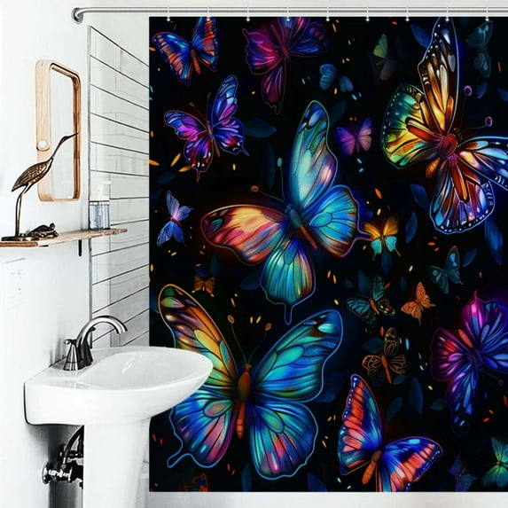 Shower Curtain Colorful Glitter Butterflies Bath Curtain Polyester Fabric Bathroom Ration With Hooks