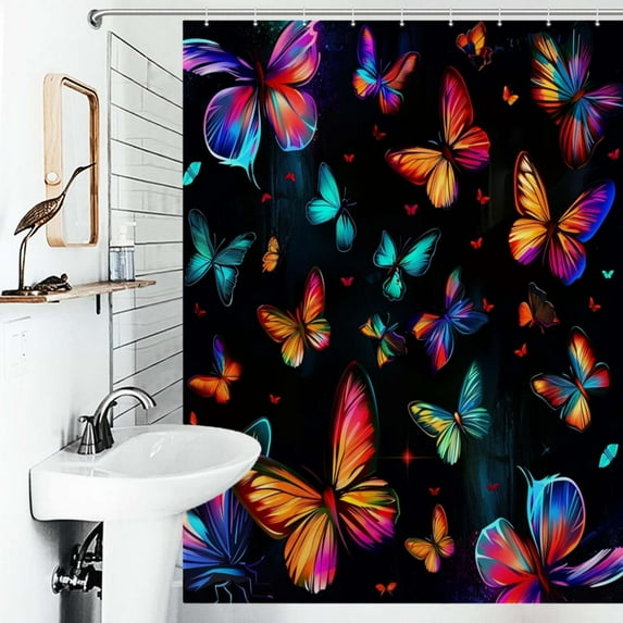 Shower Curtain Colorful Glitter Butterflies Bathroom Waterproof Polyester Home Ration Curtain With Hook