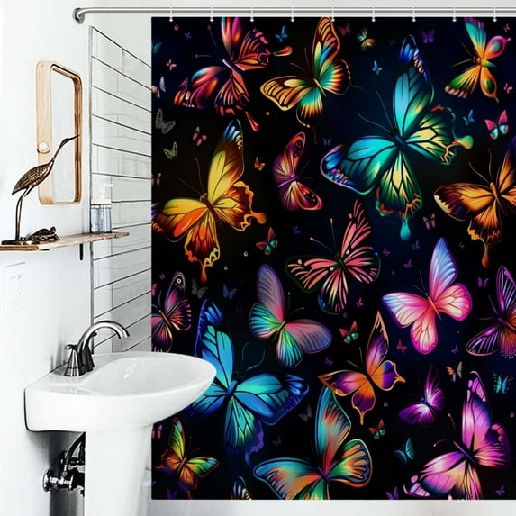 Shower Curtain Colorful Glitter Butterflies Polyester Waterproof Home Ration Curtain With Hook