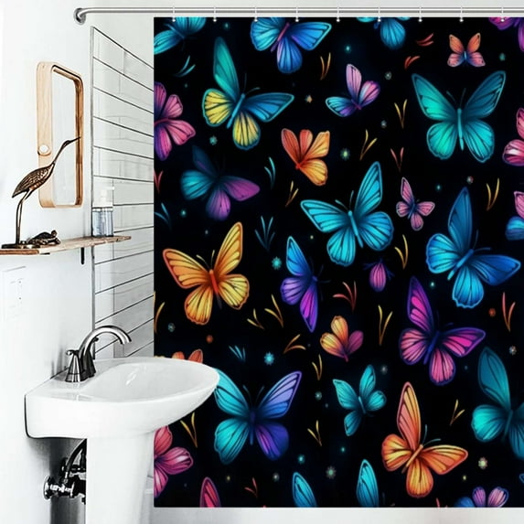 Shower Curtain Colorful Glitter Butterflies Polyester Waterproof Home Ration Curtain With Hook