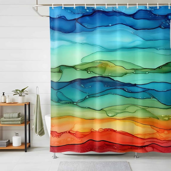 Shower Curtain,Colorful Marble Rainbow Wave Waterproof Shower Curtain Set with Hooks for Bathroom Showers,Stalls and Bathtubs,72x72in,Abstract Geometric Modern Art