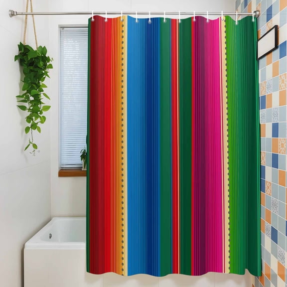 Shower Curtain, Colorful Mexican Stripes Waterproof Polyester Fabric Bath Curtain with Hooks for Bathroom Bathtub Stalls, Watercolor Gradient 36x72IN