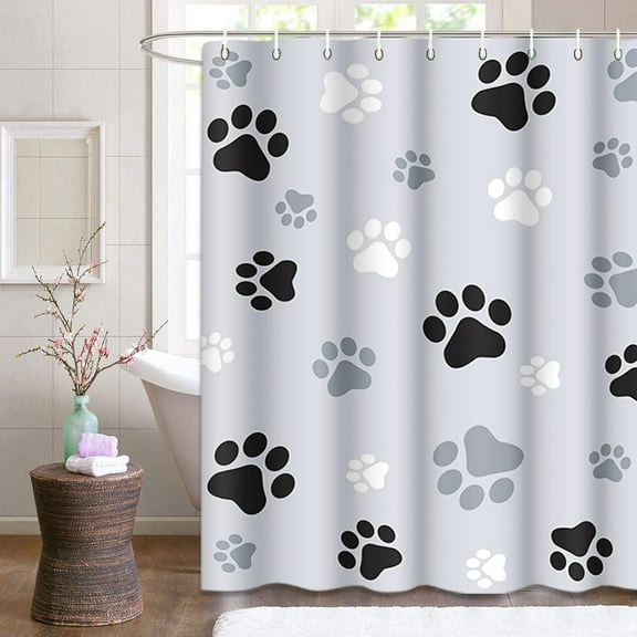 Shower Curtain Colorful Pawprint Animal Paw Black and Ash Gray Cat Waterproof Polyester Fabric 72 x 72 Inches Set with Hooks