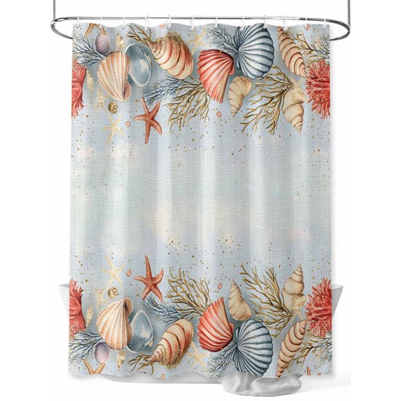 Shower Curtain, Colorful Shell Ocean Coral Summer Beach Retro Washable Shower Curtain with Hooks Bath Decor Fabric Shower Curtains for Bathroom, Hotel, Stalls, Bathtubs, 60x72 Inch
