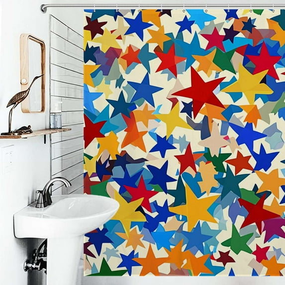 Shower Curtain Colorful Star Bath Curtain Polyester Fabric Bathroom Ration With Hooks
