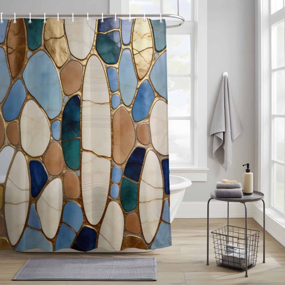 Shower Curtain,Colorful Stone Pebble Collage Waterproof Fabric Bath Curtains with Hooks Abstract Geometric Washable Bathroom Shower Curtains for Home Hotel Decor,36x72 Inch