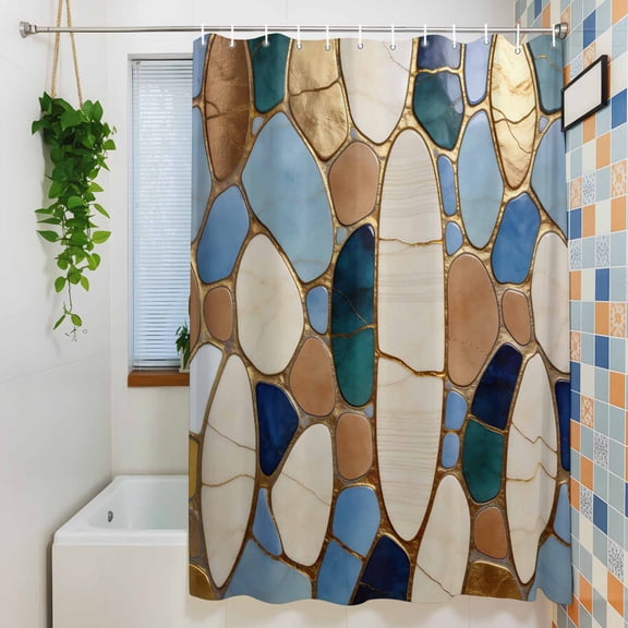 Shower Curtain, Colorful Stone Pebble Collage Waterproof Polyester Fabric Bath Curtain with Hooks for Bathroom Bathtub Stalls, Abstract Geometric 36x72IN