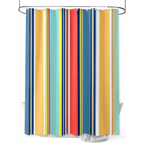 Shower Curtain Colorful Stripes Bathroom Curtains with Hooks, Waterproof Fabric Boho Style Lines Striped Bath Shower Curtains Set for Bathroom Bathtubs Decor 72x72 Inch